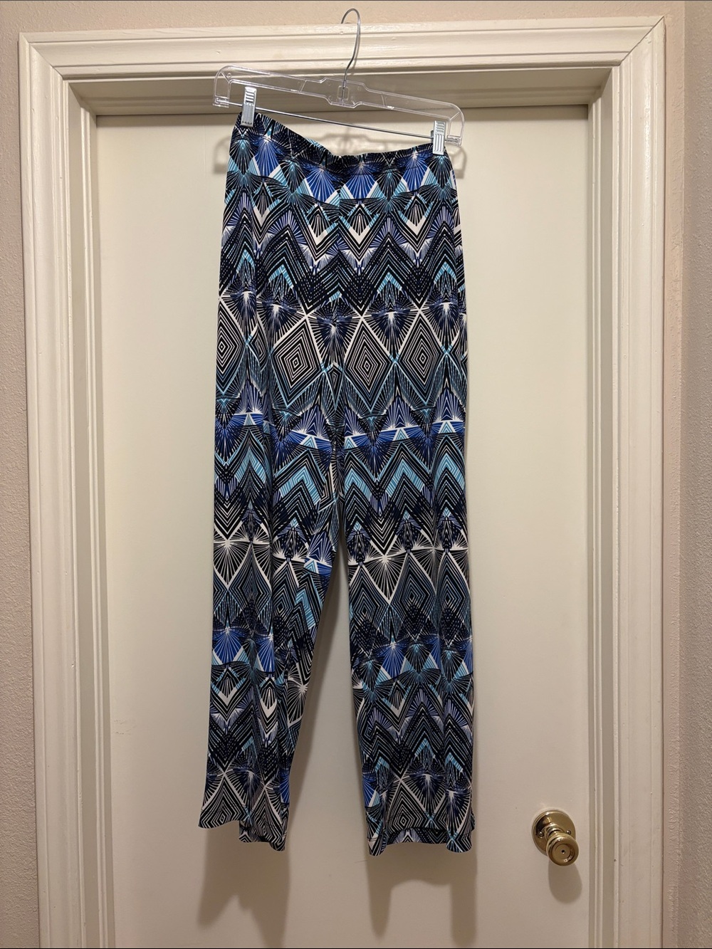 I.N. Studio Blue Black Geometric Wide-Leg Pants